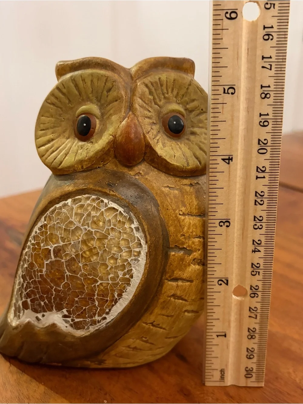 Vintage MCM Ceramic Owl Figurine 5.5” Earth Tone Crackle Glass Mosaic Wing Retro